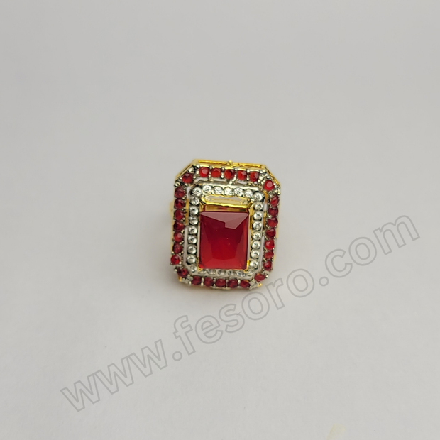 24 carat gold polish Zircon diamond and calibre cut ruby Art Deco style cluster ring