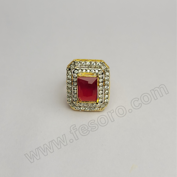 24 carat gold polish Zircon diamond and ruby Art cluster ring