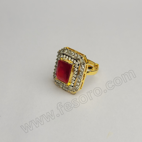 24 carat gold polish Zircon diamond and ruby Art cluster ring