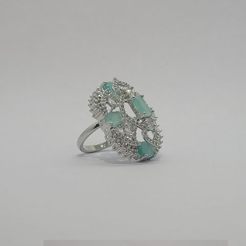 Enchanting Amazonite round with American diamond one carat Indian ring